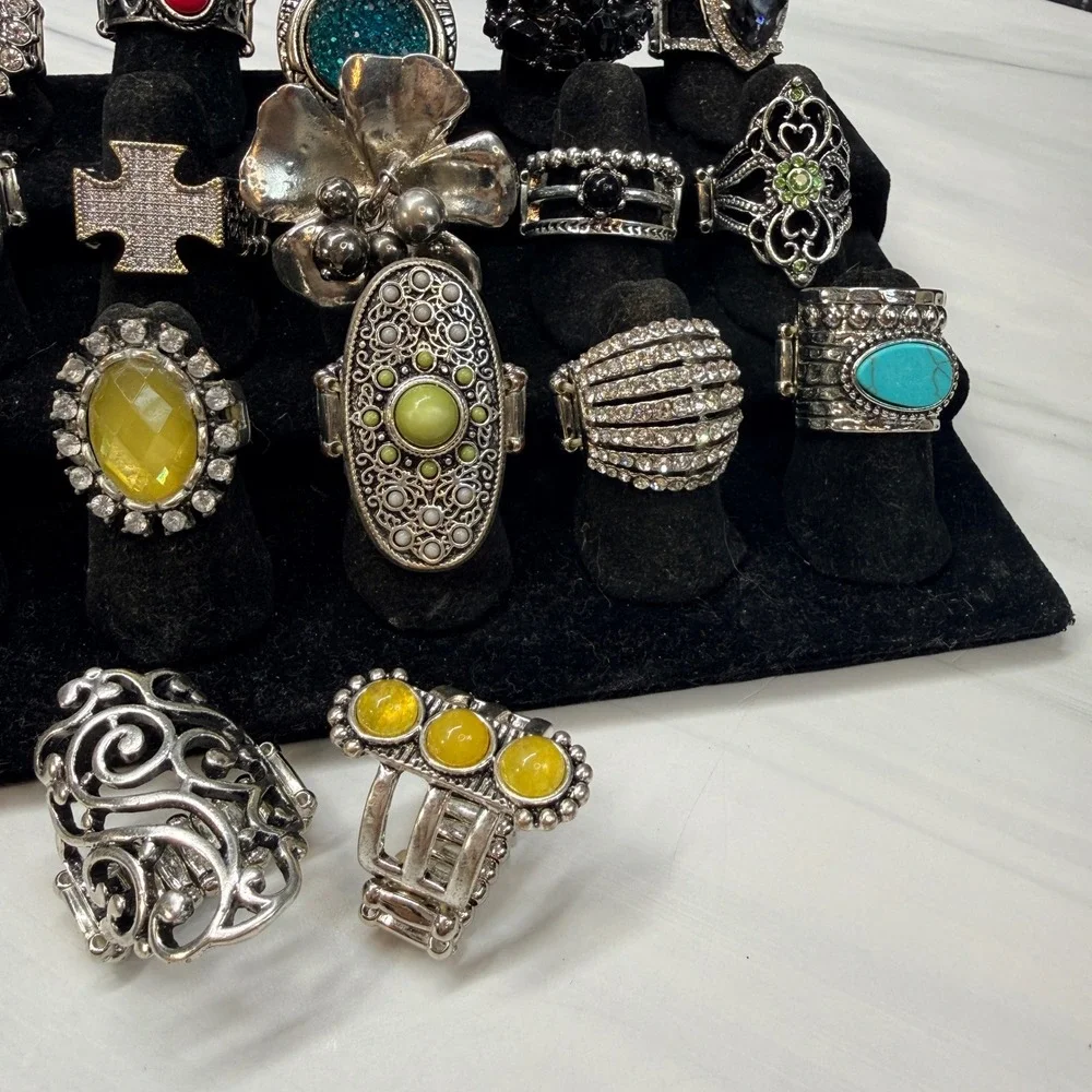 20pc Stretch Ring Lot Statement Rhinestone Cocktail Boho Fashion Jewelry Owl